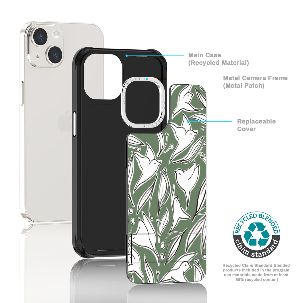 Coloretto Black Frosted Replaceable Phone Case - Green Bird - Change the Phone Cover