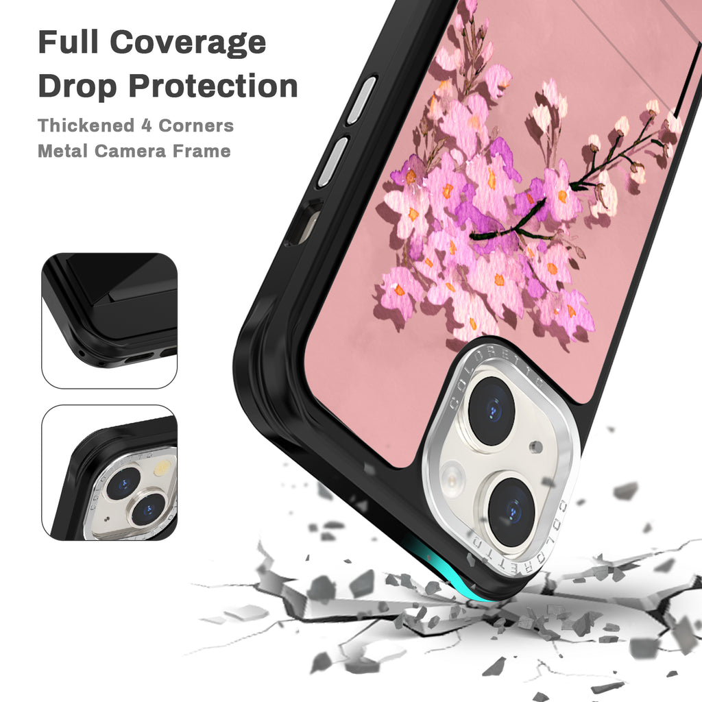 Coloretto Black Frosted Replaceable Phone Case - Pink Flower - Protected