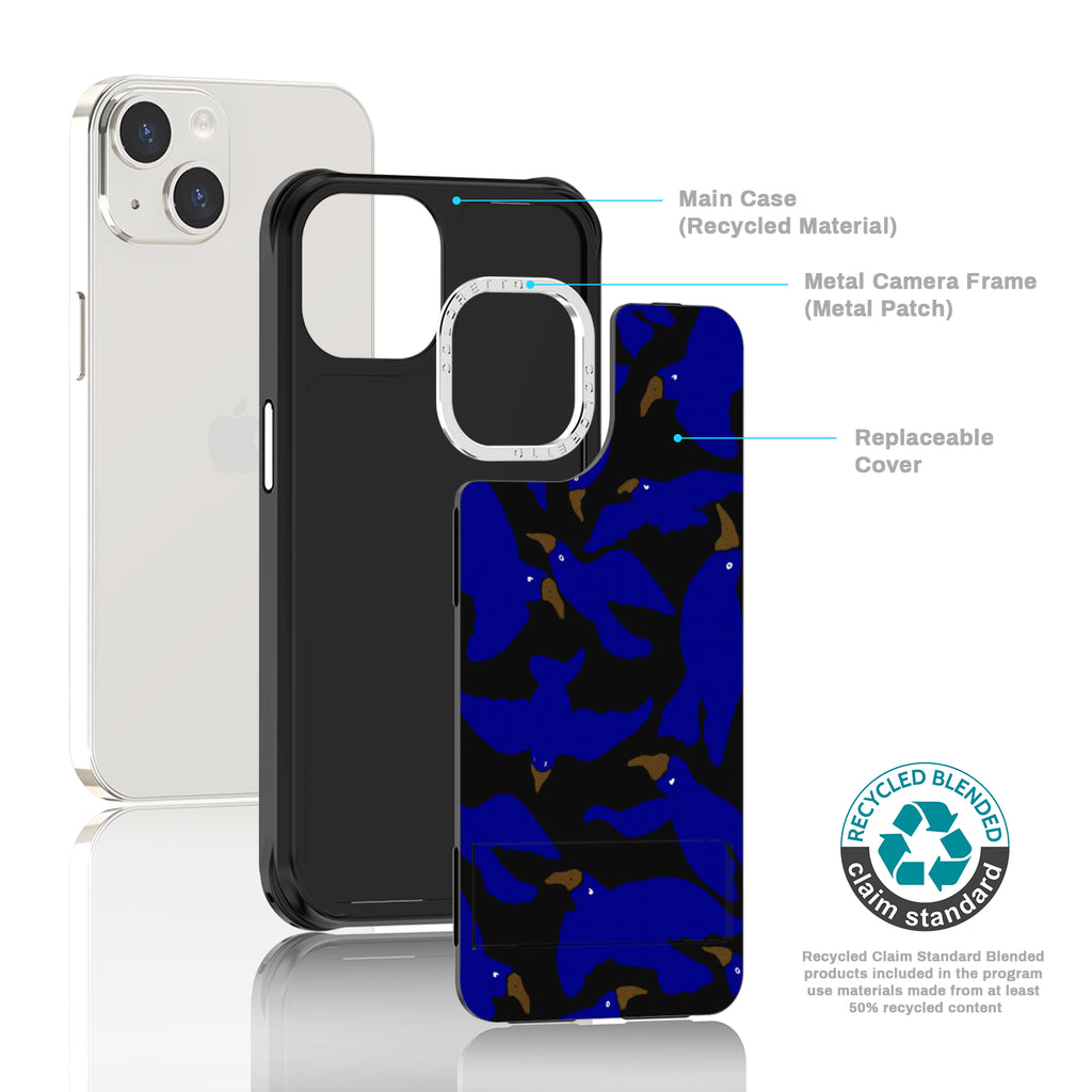 Coloretto Black Frosted Replaceable Phone Case - Dark Blue Bird - Changeable Phone Cover