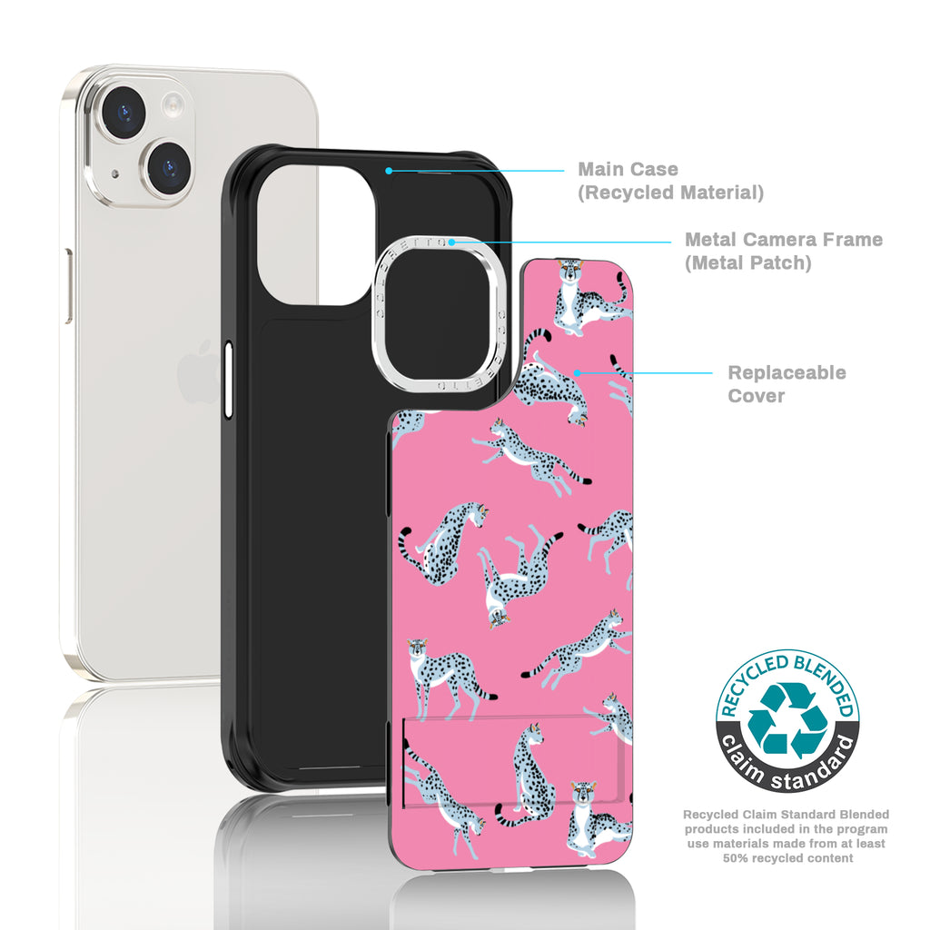 Coloretto Black Frosted Replaceable Phone Case - Pink Cheetah - Recyclable Material