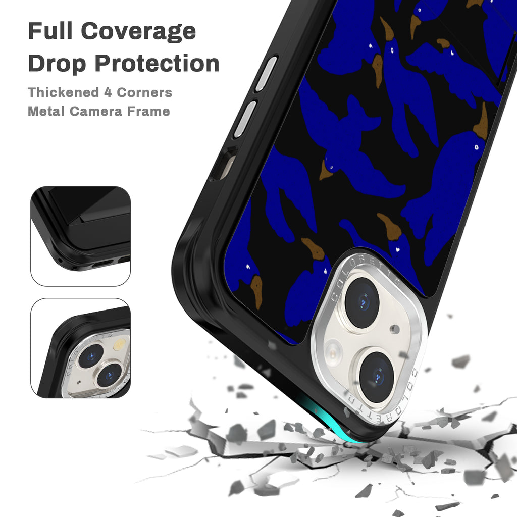 Coloretto Black Frosted Replaceable Phone Case - Dark Blue Bird - Multifunctional